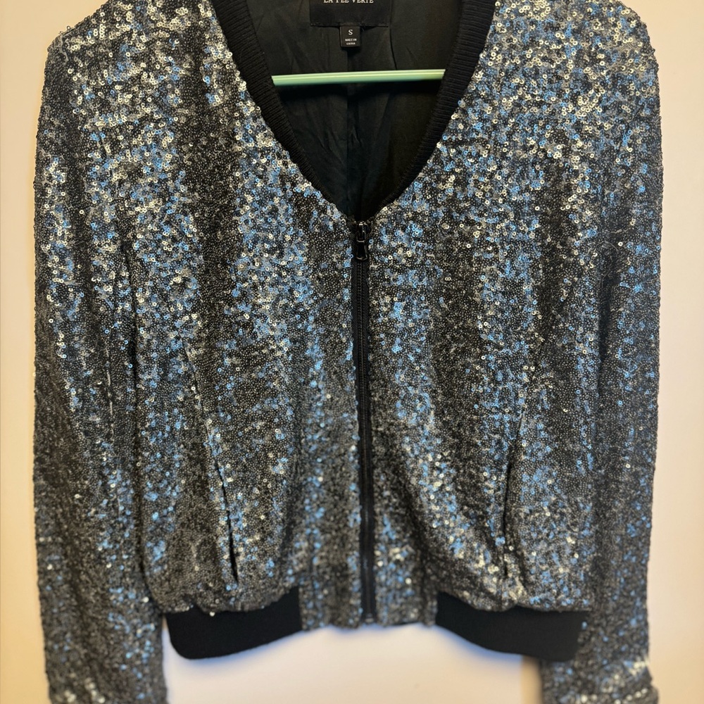 La‎ Fee Verte Black and Silver Bomber Jacket with Metallic Finish